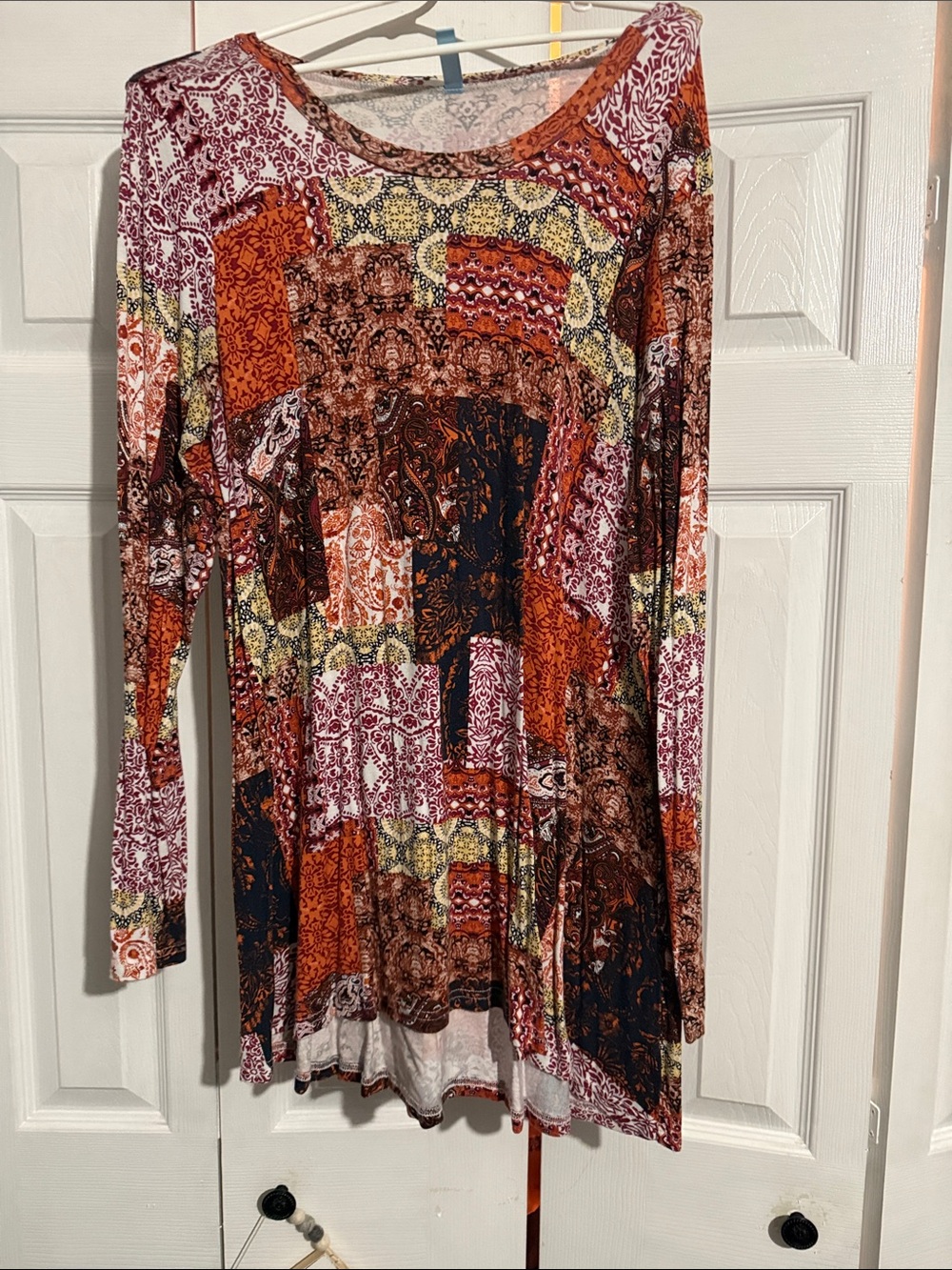 Patchwork Paisley Long Sleeve Tunic - Multicolor